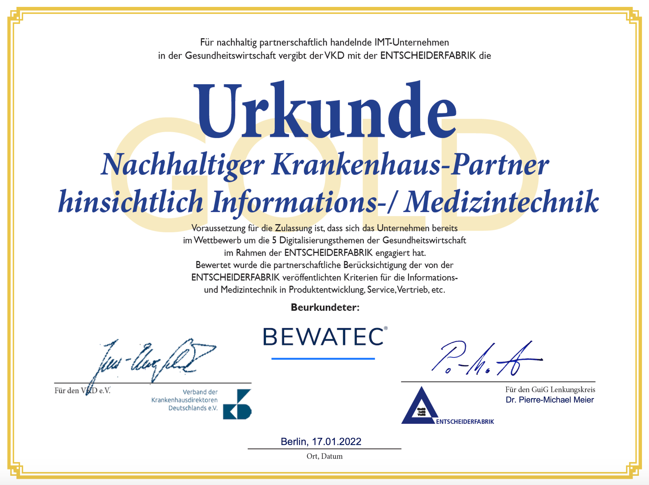 BEWATEC Urkunde
